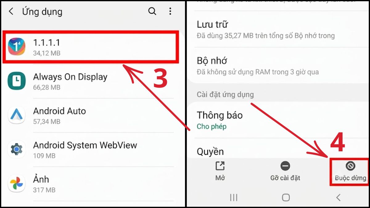 Tìm đến mục Buộc dừng