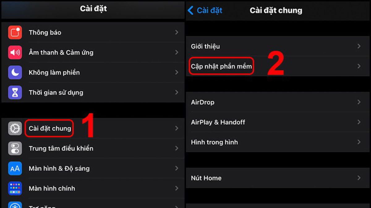 Thao tác cập nhật phần mềm iOS