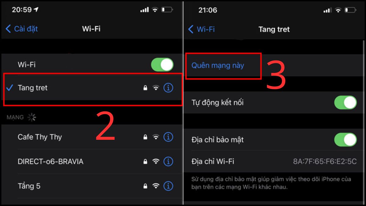 Xóa mạng cũ rồi kết nối lại
