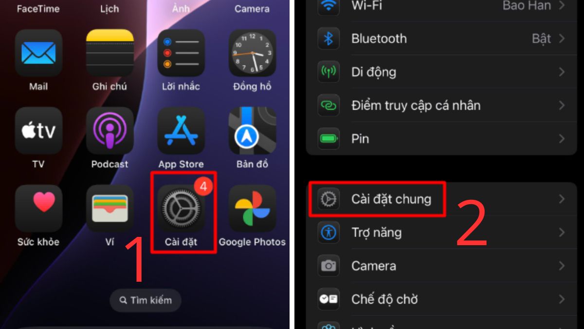 Chọn mục Cài đặt chung trong ứng dụng Cài đặt