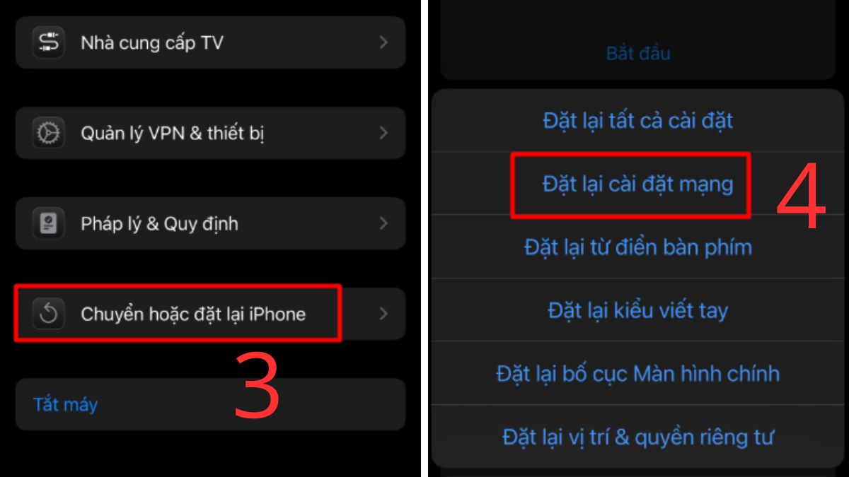Thiết lập Đặt lại cài đặt mạng