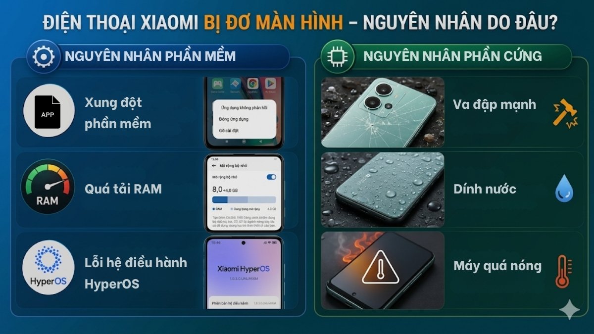 Các nguyên nhân chính khiến điện thoại Xiaomi bị đơ màn hình