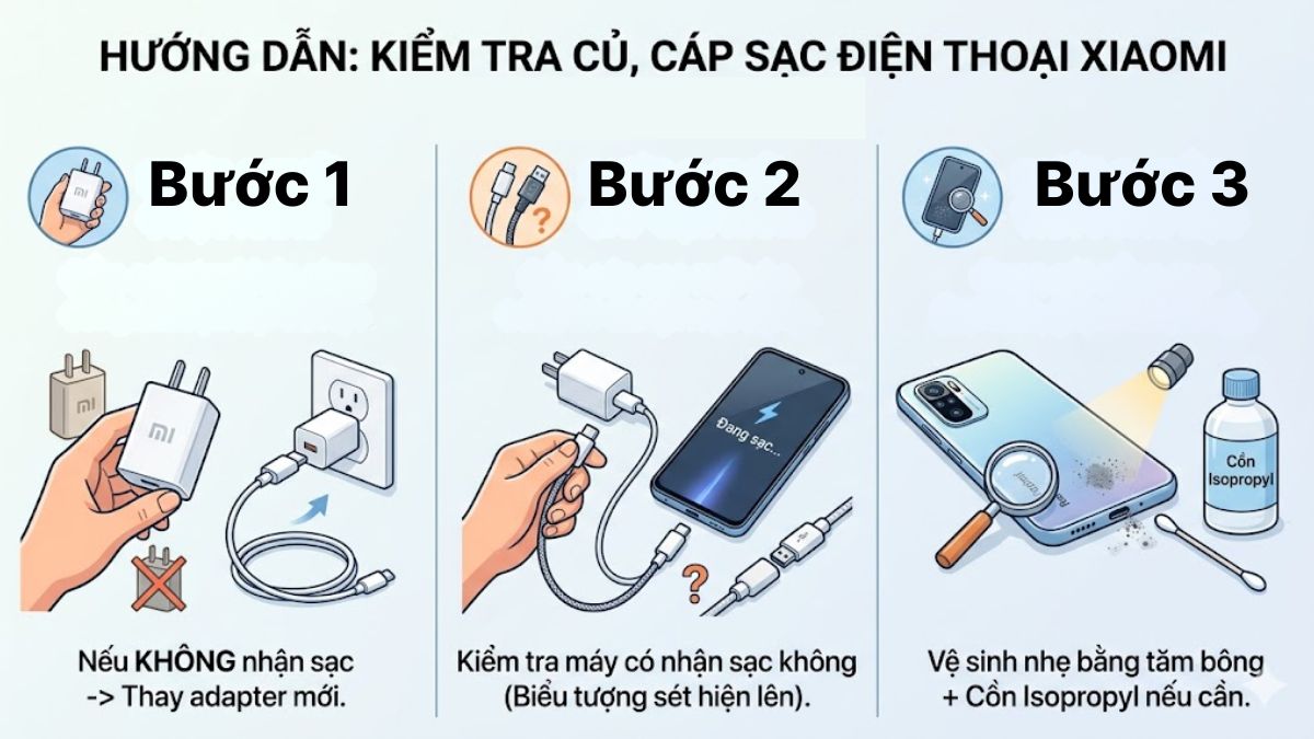 Hướng dẫn check lại củ, cáp sạc Xiaomi