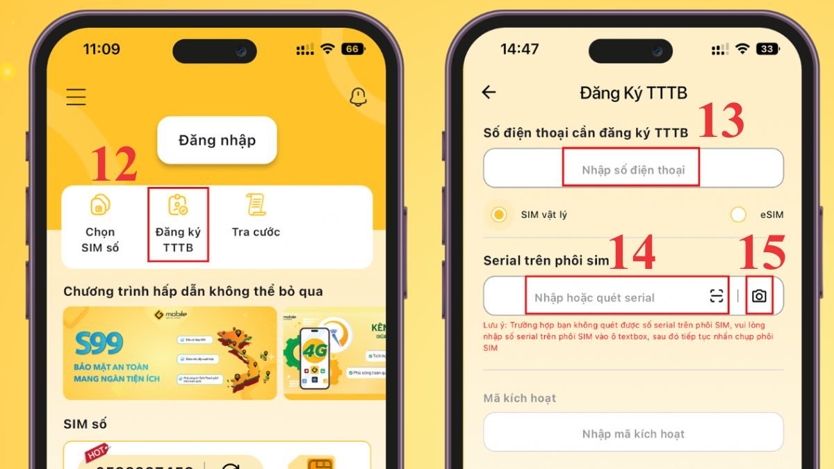 Vào mục Đăng ký TTTB và nhập thông tin