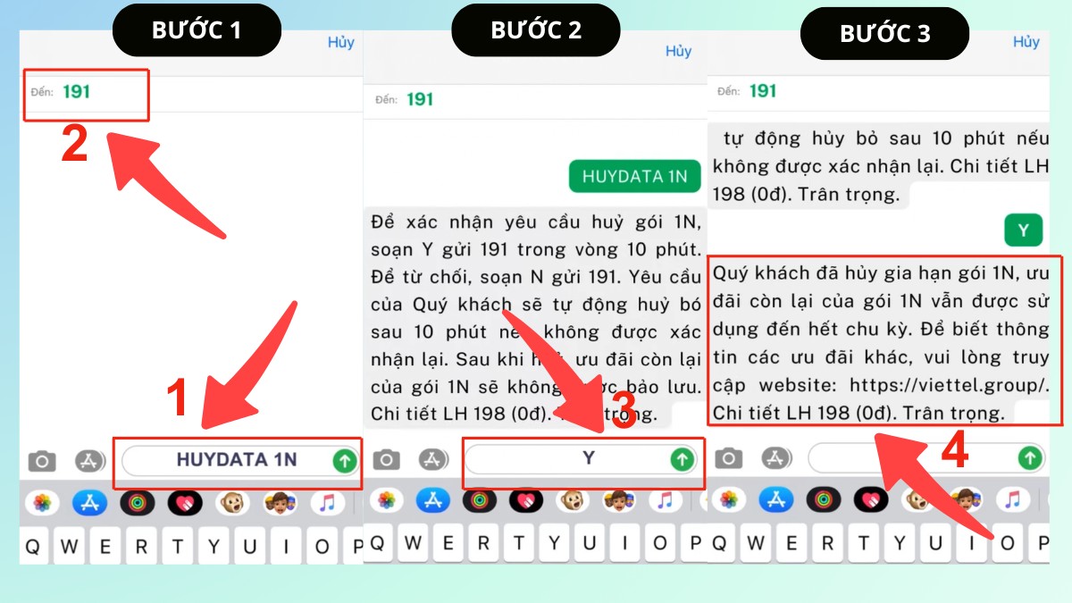 Thao tác hủy gói cước data 1N Viettel
