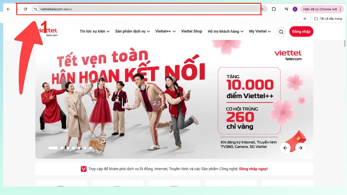 Truy cập vào webstie của Viettel Telecom