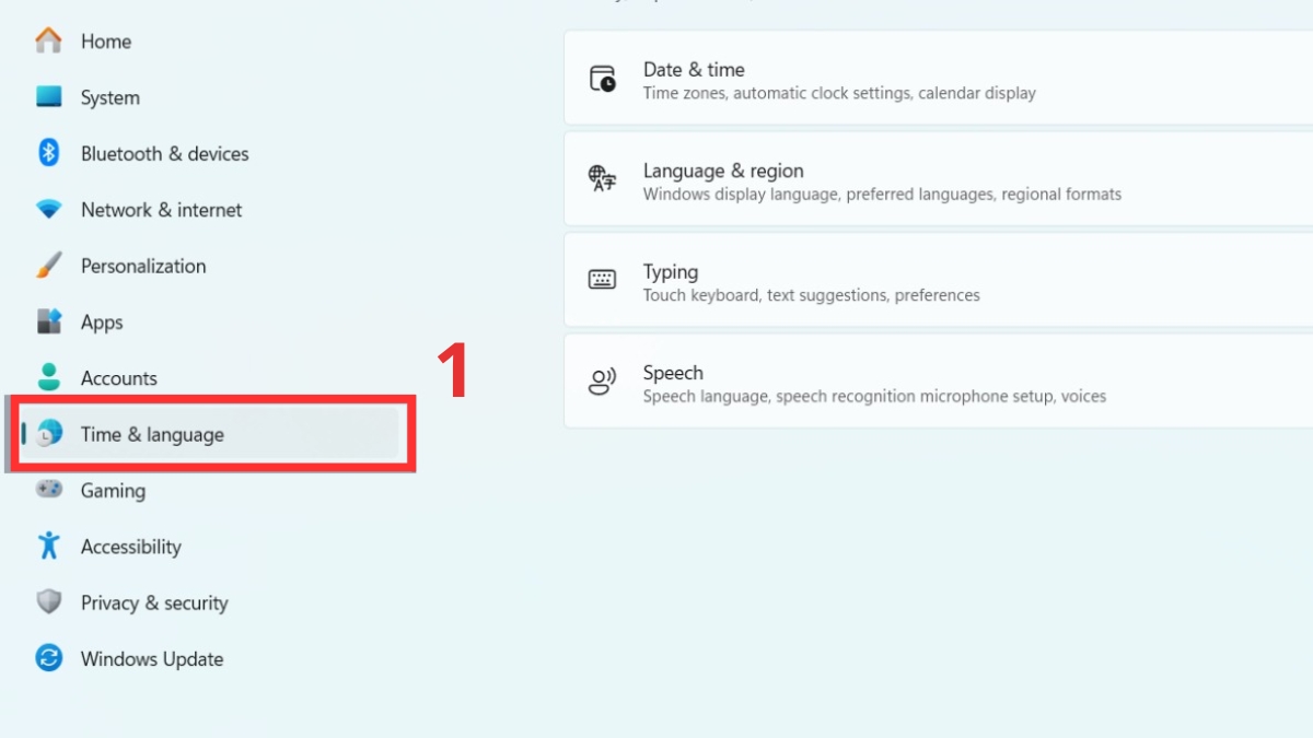 Tìm đến mục Time & language