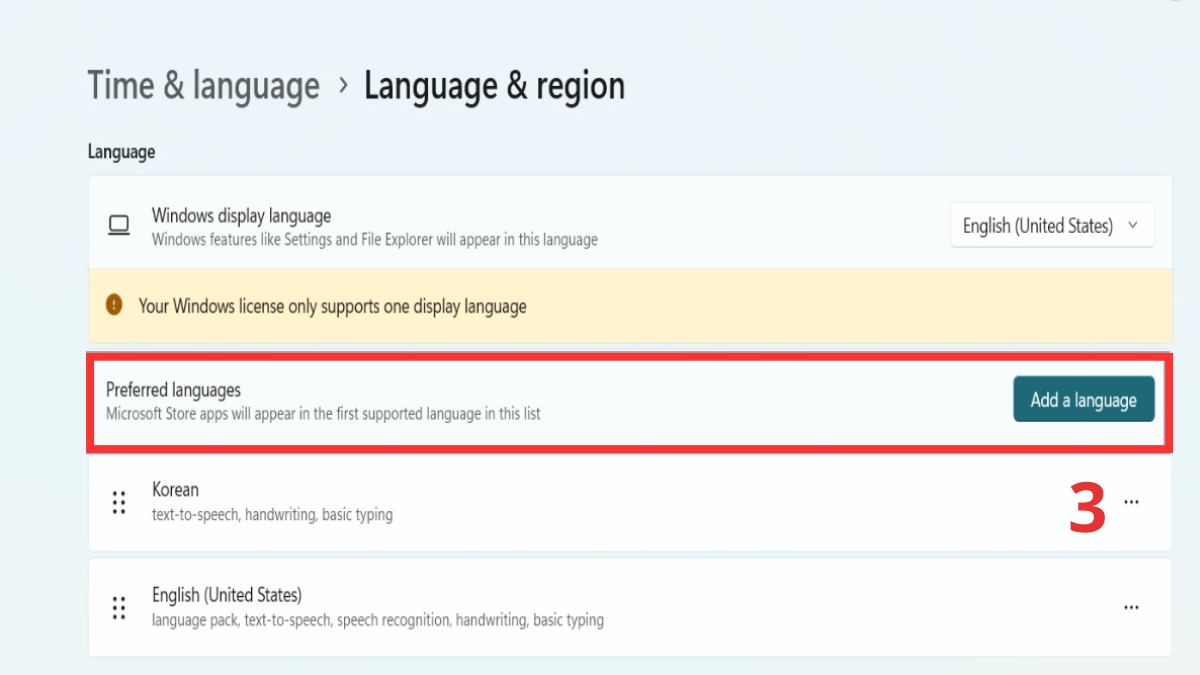 Tìm đến mục Add a language tại thẻ Preferred languages