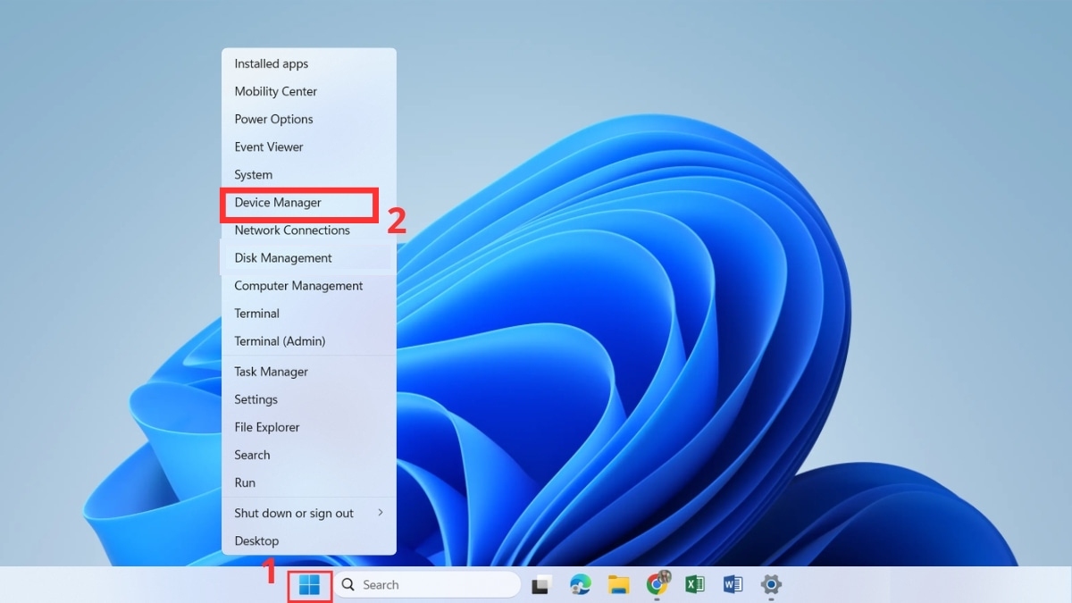 Tìm đến mục Device Manager