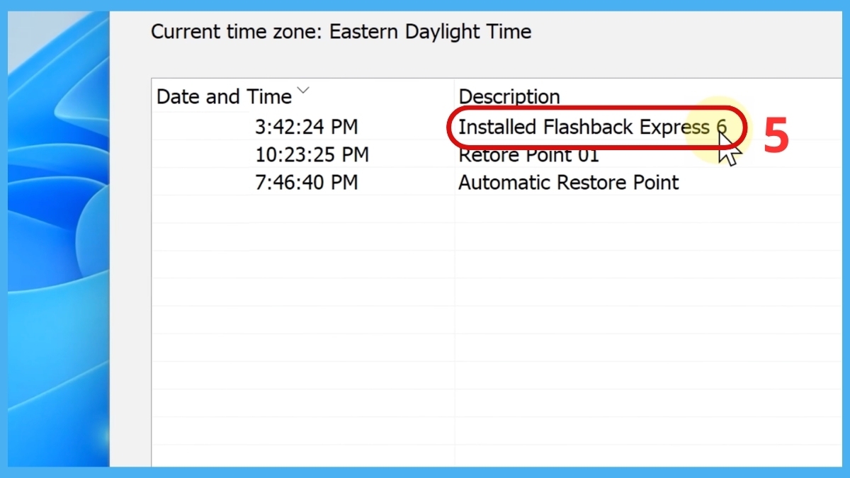 Chọn thời điểm khôi phục