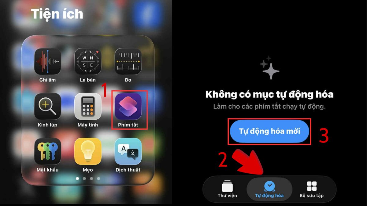 Mở app Phím tắt để tạo tác vụ mới