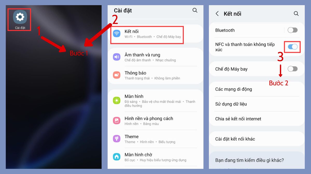 Thao tác kích hoạt NFC