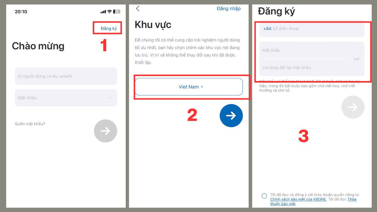 Đăng ký tài khoản cài đặt camera KBONE trên điện thoại