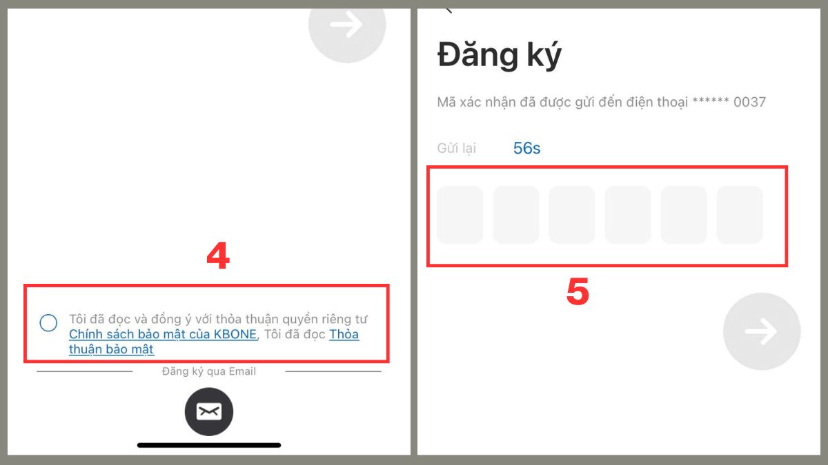 Đánh dấu xác nhận đăng ký điều khoản của KBONE