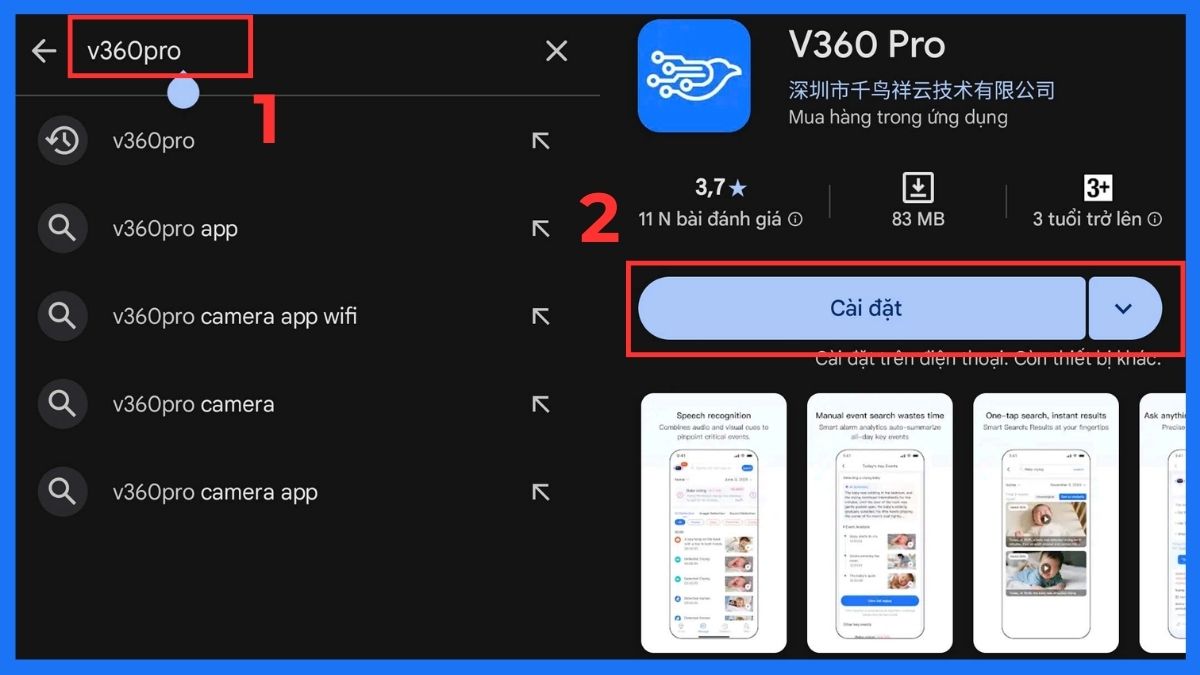 Cài đặt ứng dụng V360 Pro