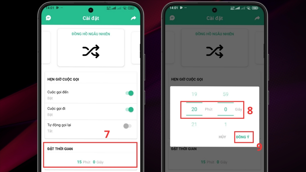 Thiết lập thời gian cuộc gọi mong muốn