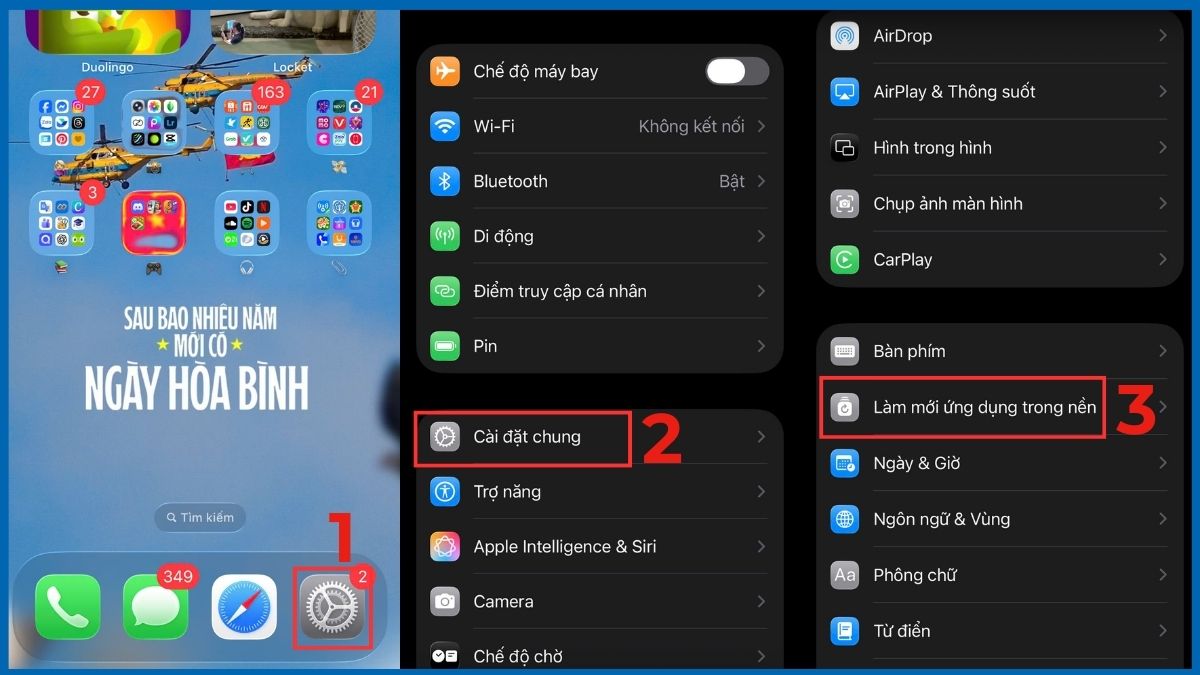Truy cập Làm mới ứng dụng trong nền trong phần Cài đặt