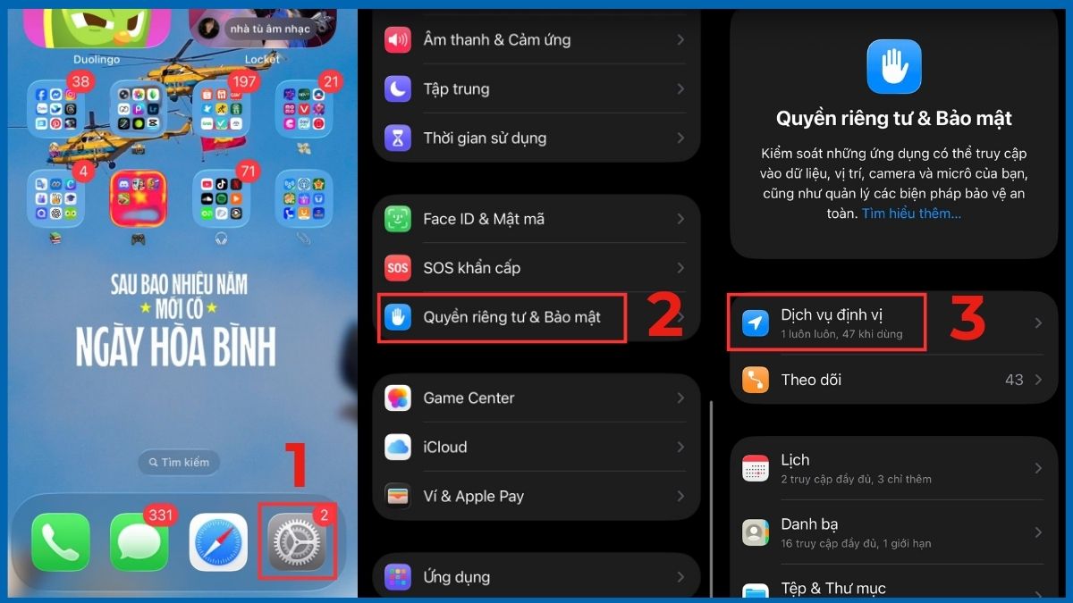 Truy cập vào Dịch vụ định vị trong phần Cài đặt trên iPhone