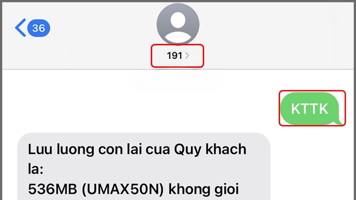 Soạn cú pháp KTTK gửi 191 để kiểm tra gói data