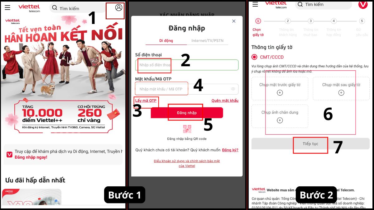 Thực hiện thao tác cập nhật CCCD lên website nhà mạng Viettel