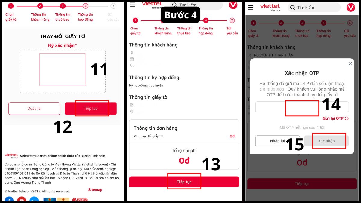 Thực hiện nhập mã OTP và Xác nhận