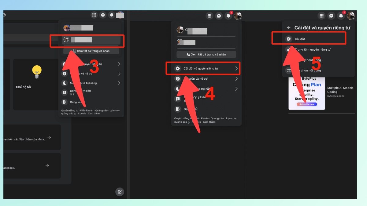 Nhấn vào ảnh đại diện Fanpage và tìm đến mục Cài đặt & quyền riêng tư