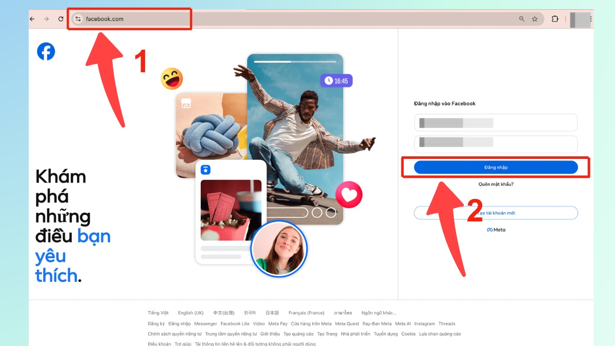 Truy cập và đăng nhập Facebook