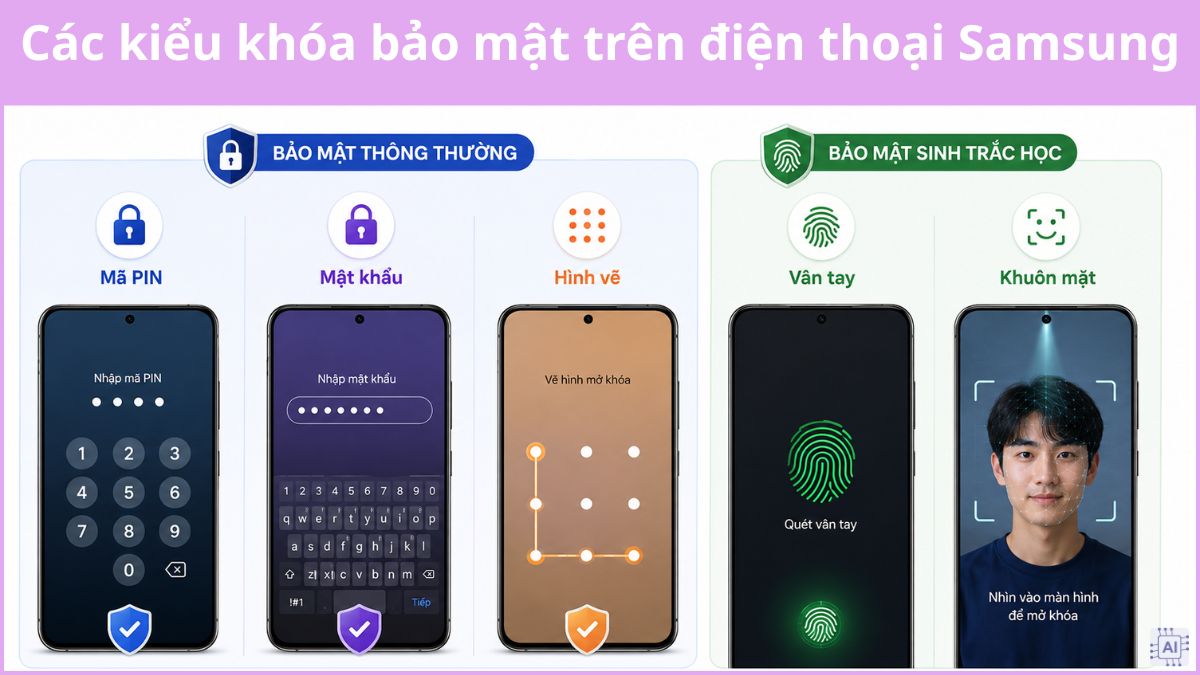 Các kiểu khóa trên điện thoại Samsung