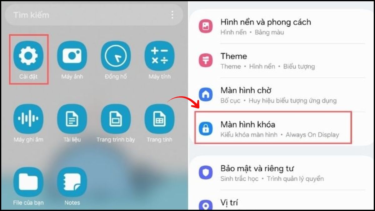 Chọn mục Màn hình khóa