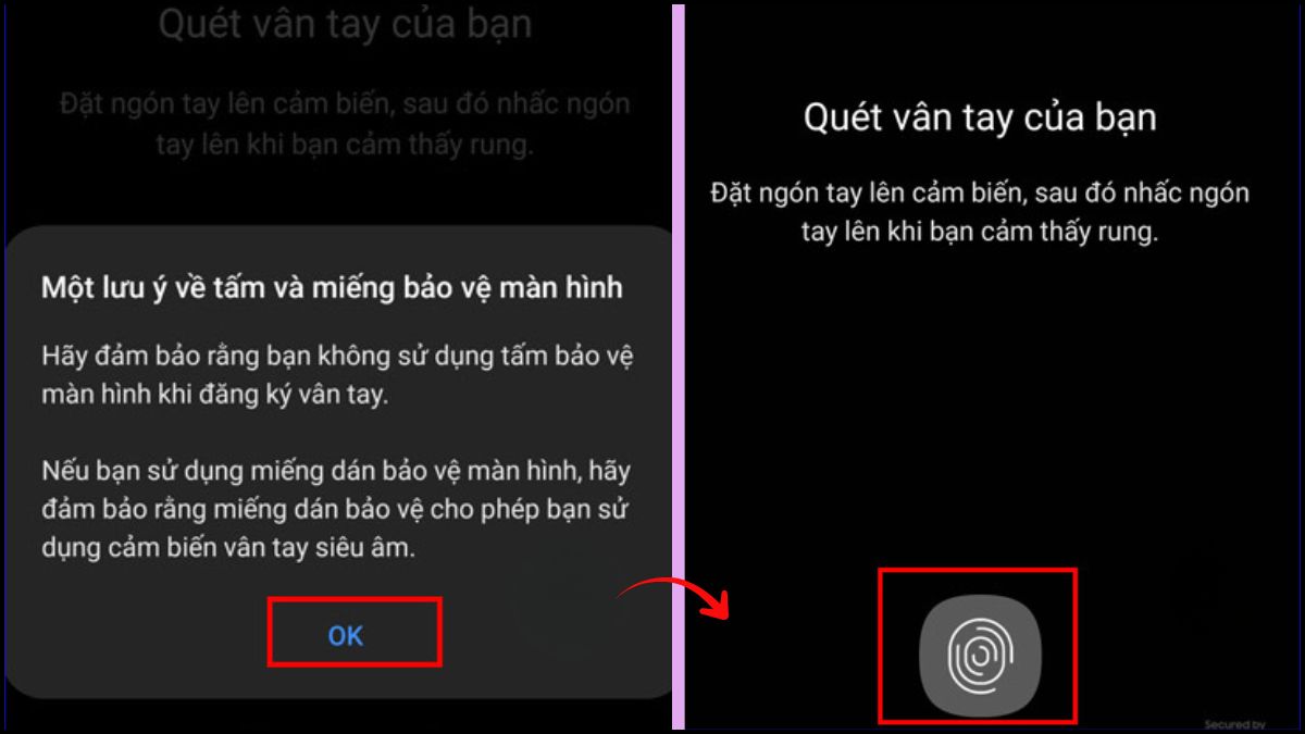 Thực hiện thao tác quét vân tay
