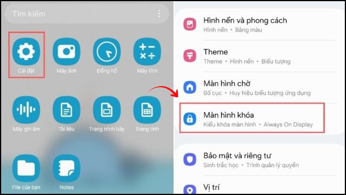 Tìm đến mục Màn hình khóa