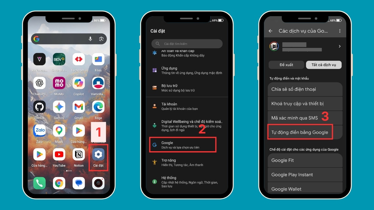Tìm đến mục Tự động điền bằng Google