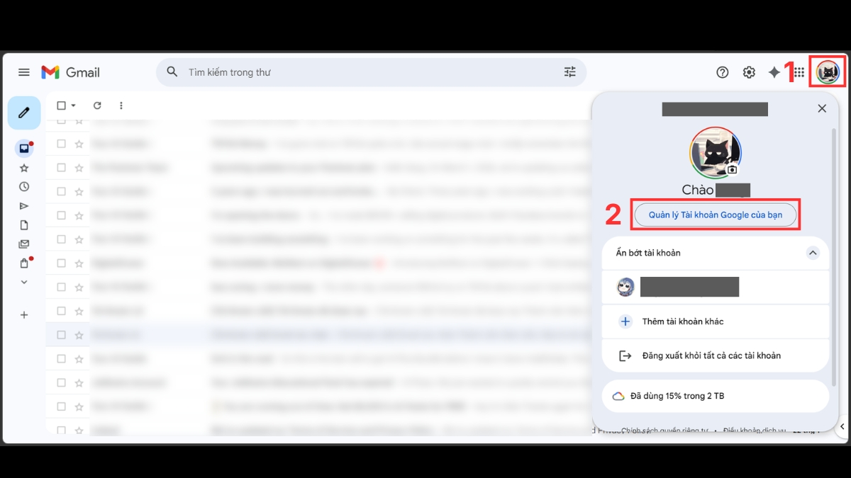 Vào mục Quản lý Tài khoản Google