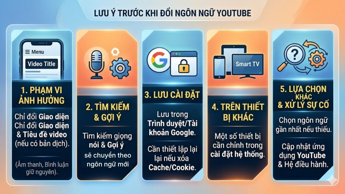 Lưu ý khi đổi ngôn ngữ trên YouTube