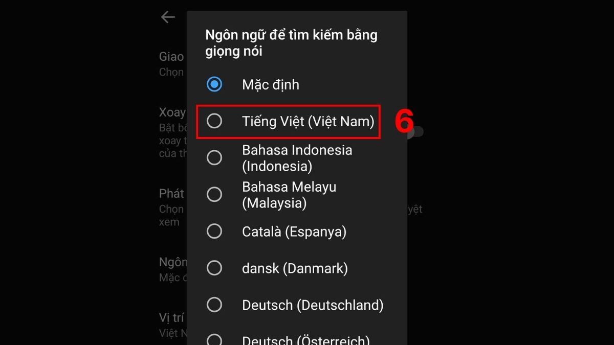 Nhấn chọn ngôn ngữ