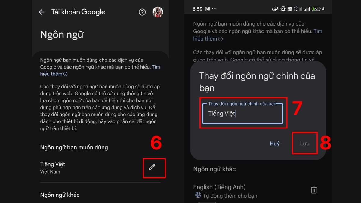 Đổi ngôn ngữ và nhấn lưu