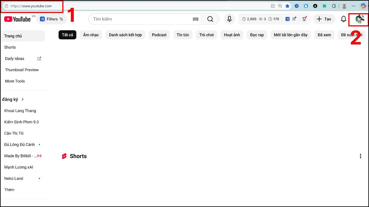Mở YouTube trên web