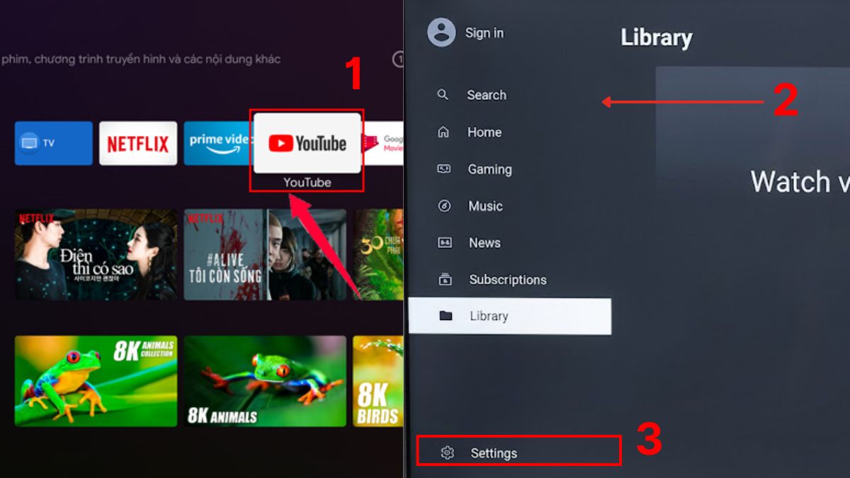 Mở YouTube và chọn Settings