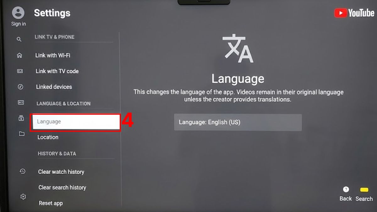 Mở Menu cài đặt và chọn mục Ngôn ngữ