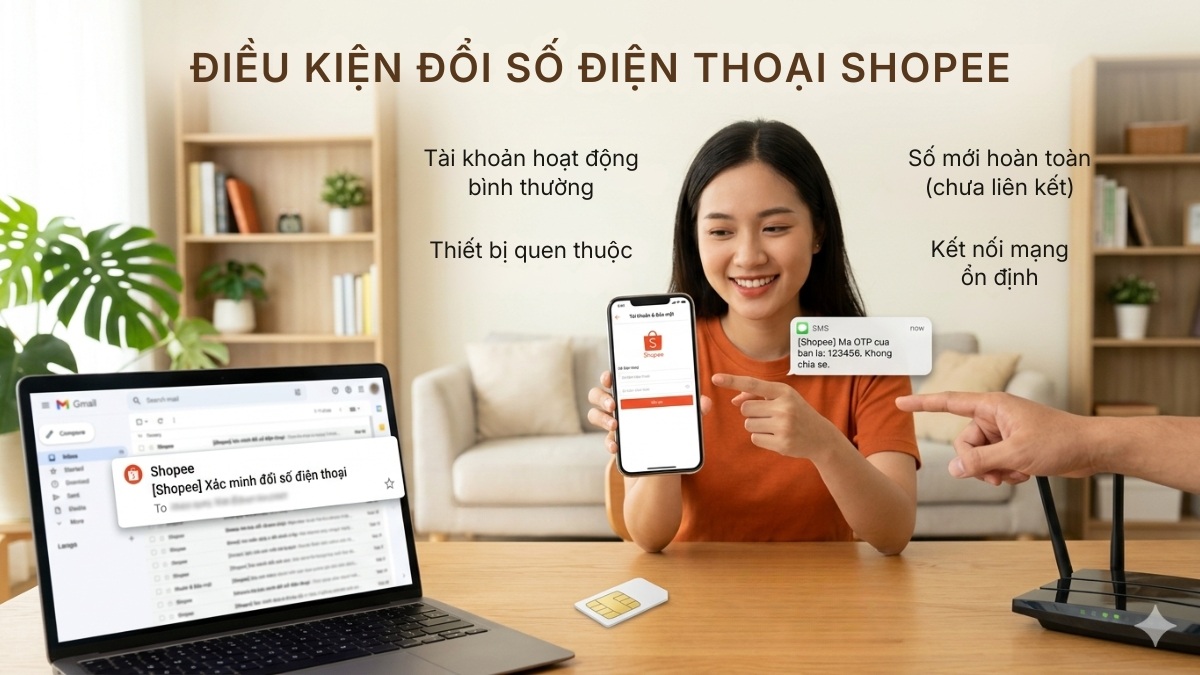 Điều kiện đổi số điện thoại Shopee