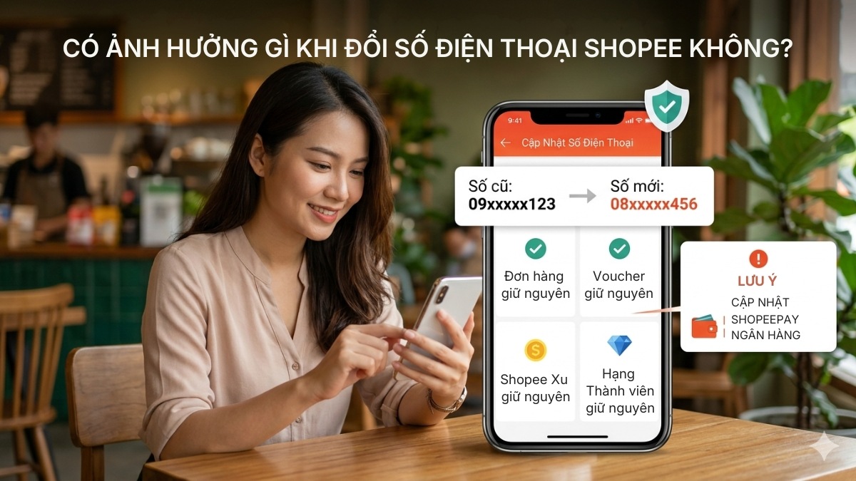Đổi số điện thoại Shopee không ảnh hưởng đến dữ liệu mua sắm