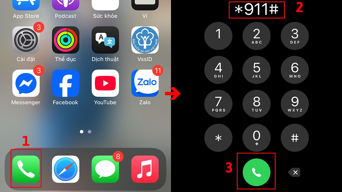 Thao tác ứng tiền Vietnamobile bằng cú pháp *911#