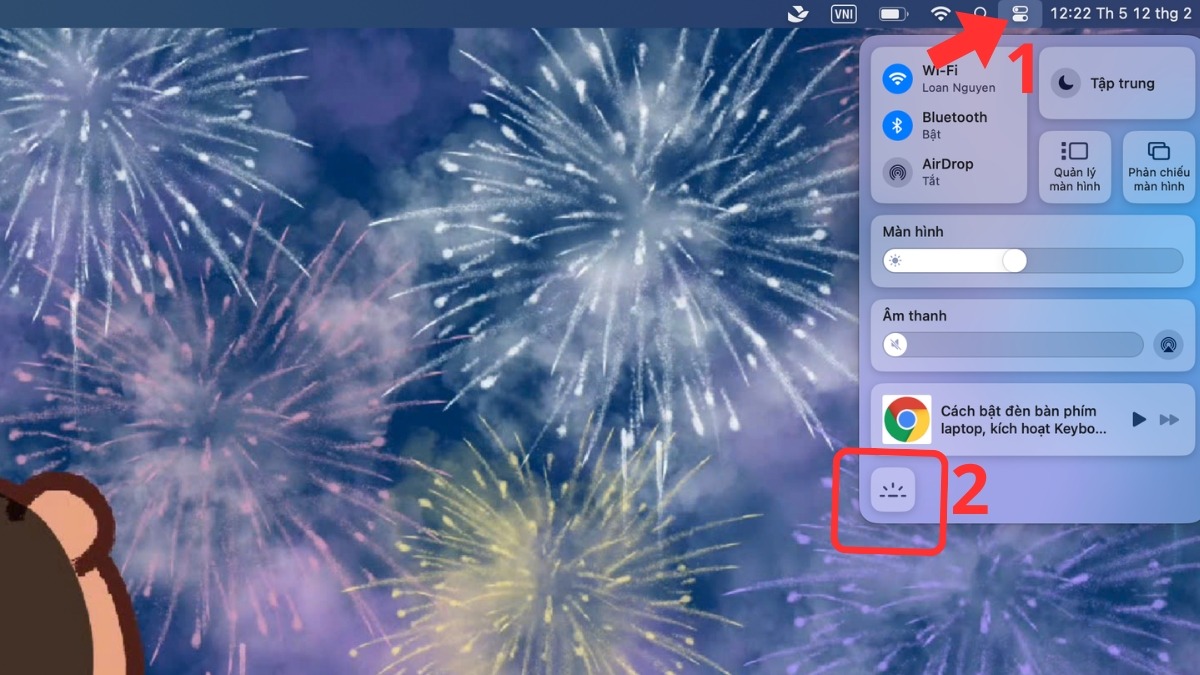 Bật đèn MacBook qua trung tâm điều khiển