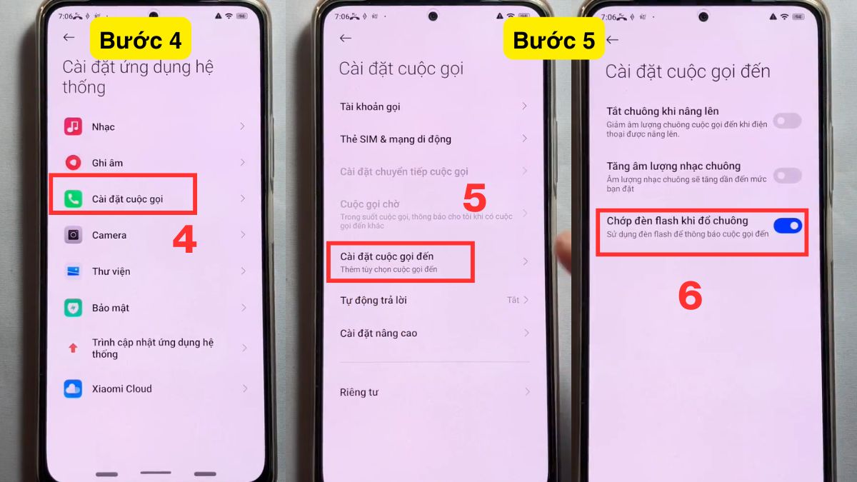 Bật Chớp đèn flash khi đổ chuông