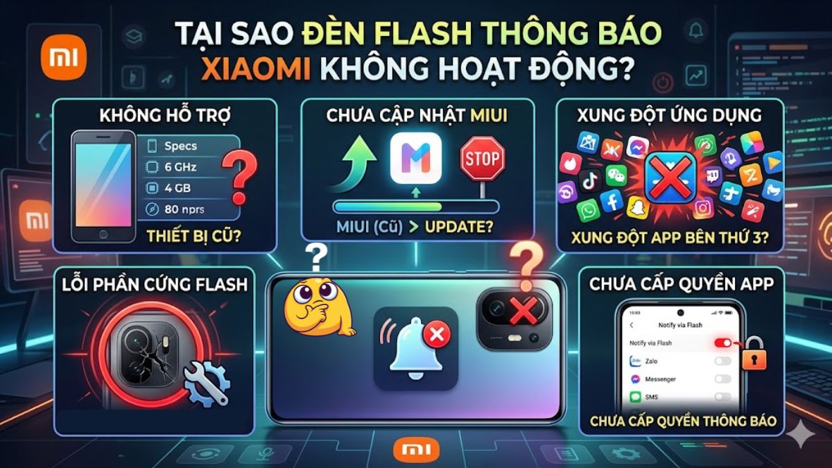 Nguyên nhân đèn flash thông báo Xiaomi không hoạt động