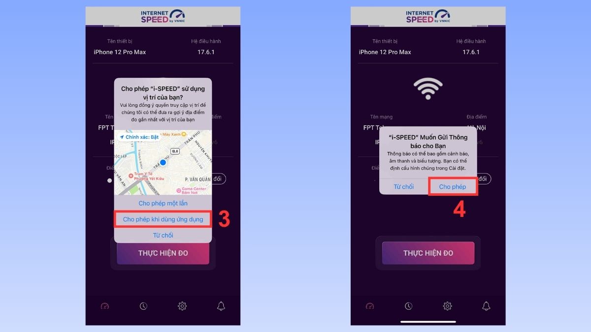 Bật quyền truy cập app i-SPEED by VNNIC