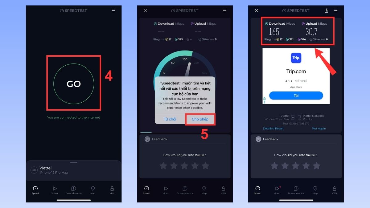 Bắt đầu tiến hành đo tốc độ mạng