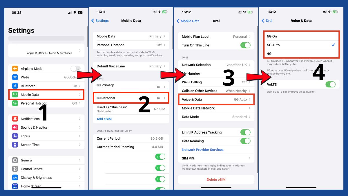 Giao diện bật 5G trên iPhone