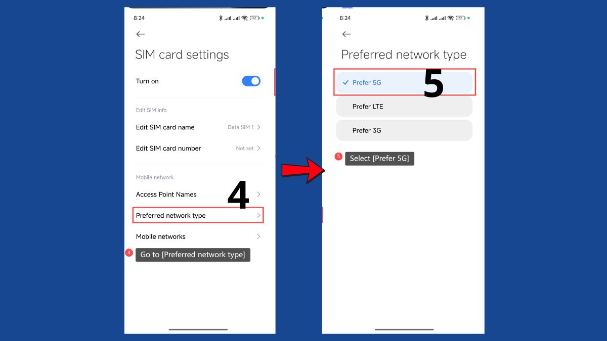 Chọn Prefer 5G