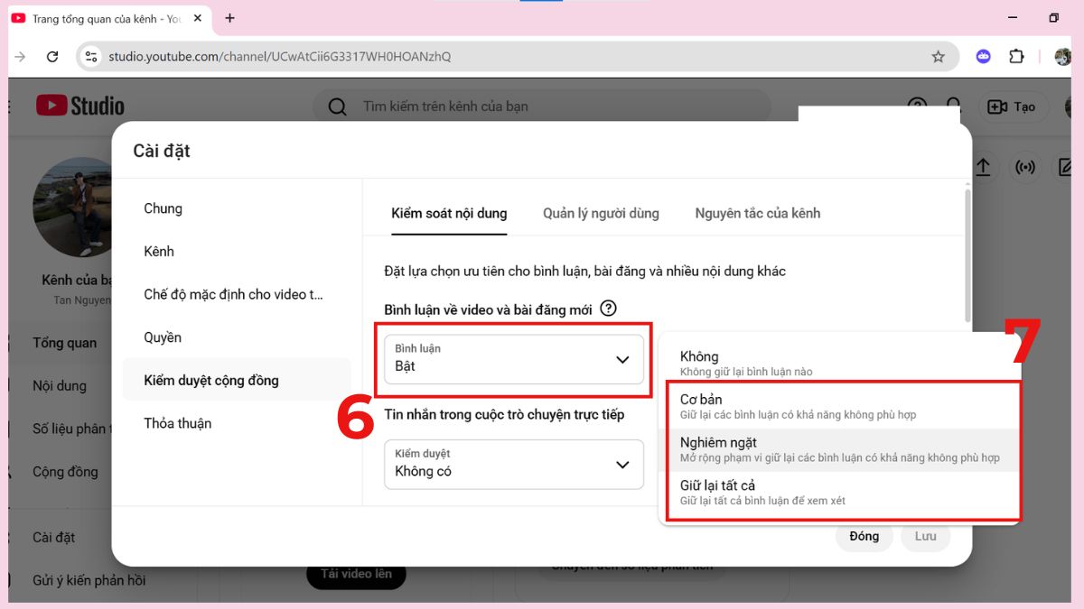 Tìm đến mục Bình luận về video và Bài đăng mới